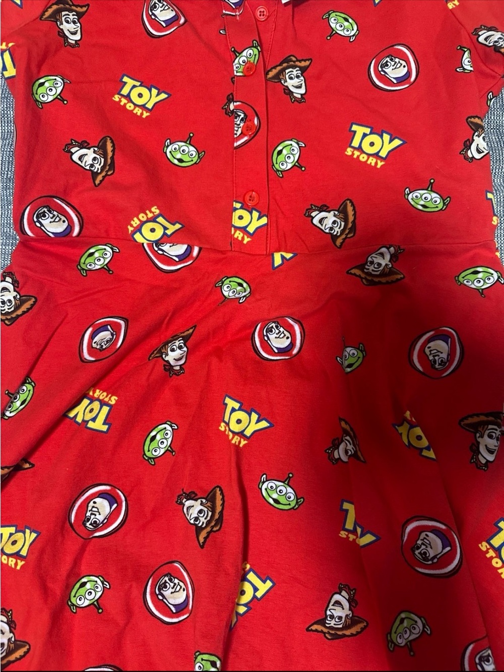 Red Toy Story Button-Up Skater Dress - Picture 3 of 3